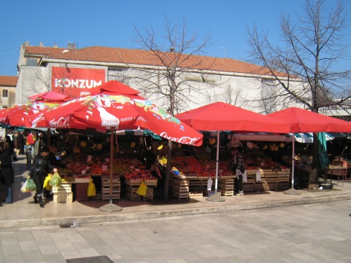 Fruit and vegetable market in central Zadar.